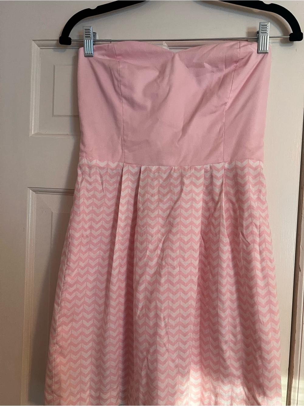 La Roque Strapless Pink Chevron Mini dress. RUSH DRESS